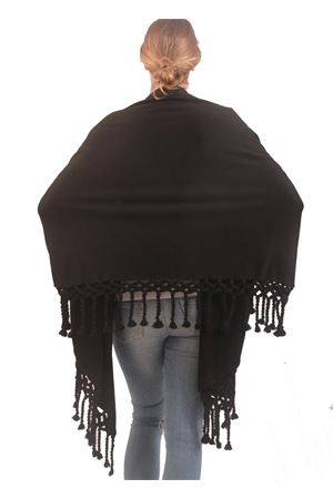 Handmade wool stole with fringes black Art Tricot | SCIALLE GRANDE FRANGENERO